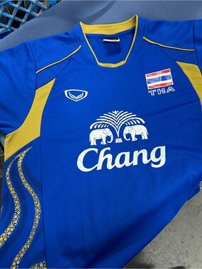 Thailand Chang Blue Soccer Jersey with Gold Accents M